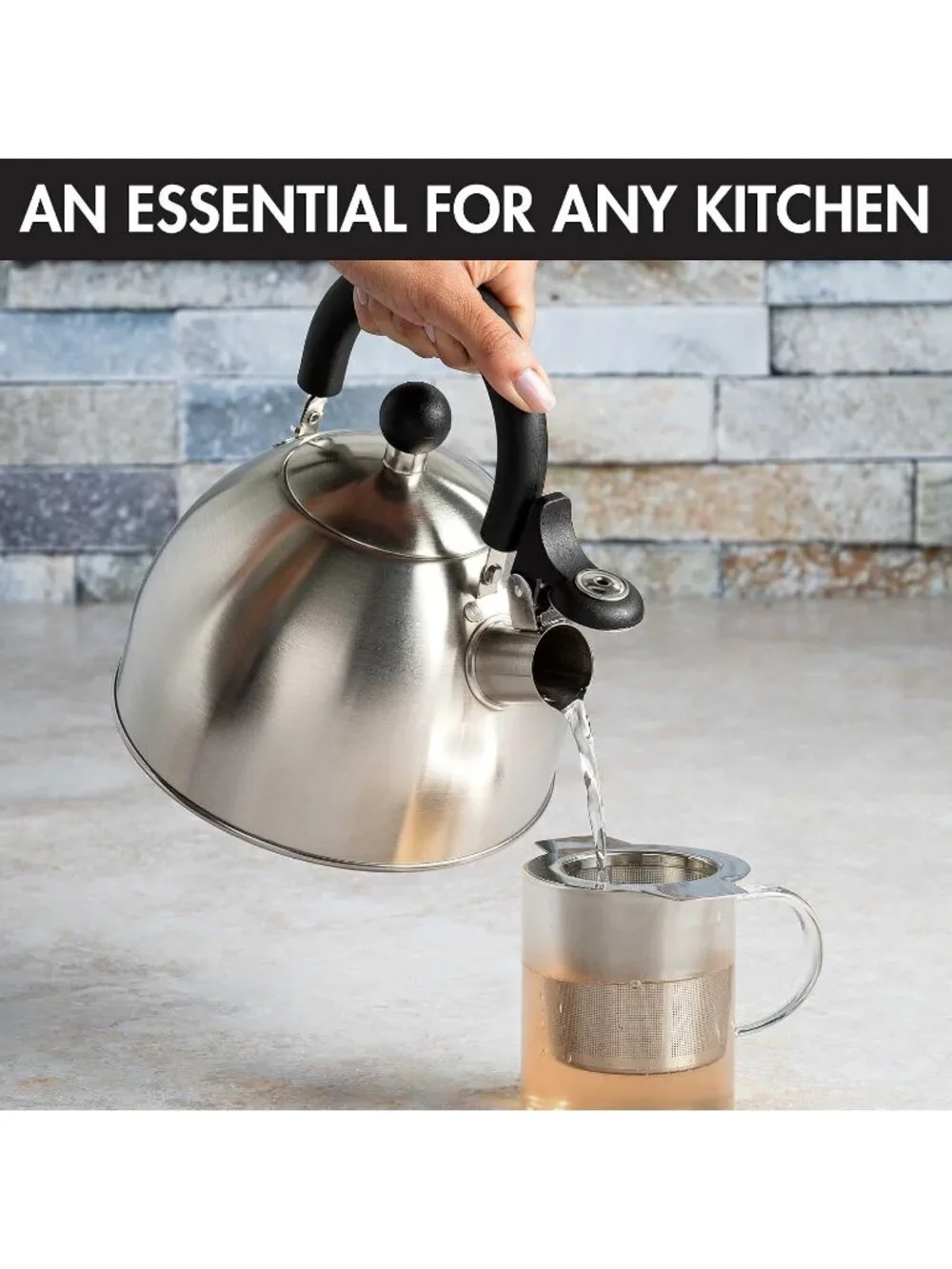 Kitchen Silver Whistling Stainless Steel Stove Top with Black Handle Tea Kettle